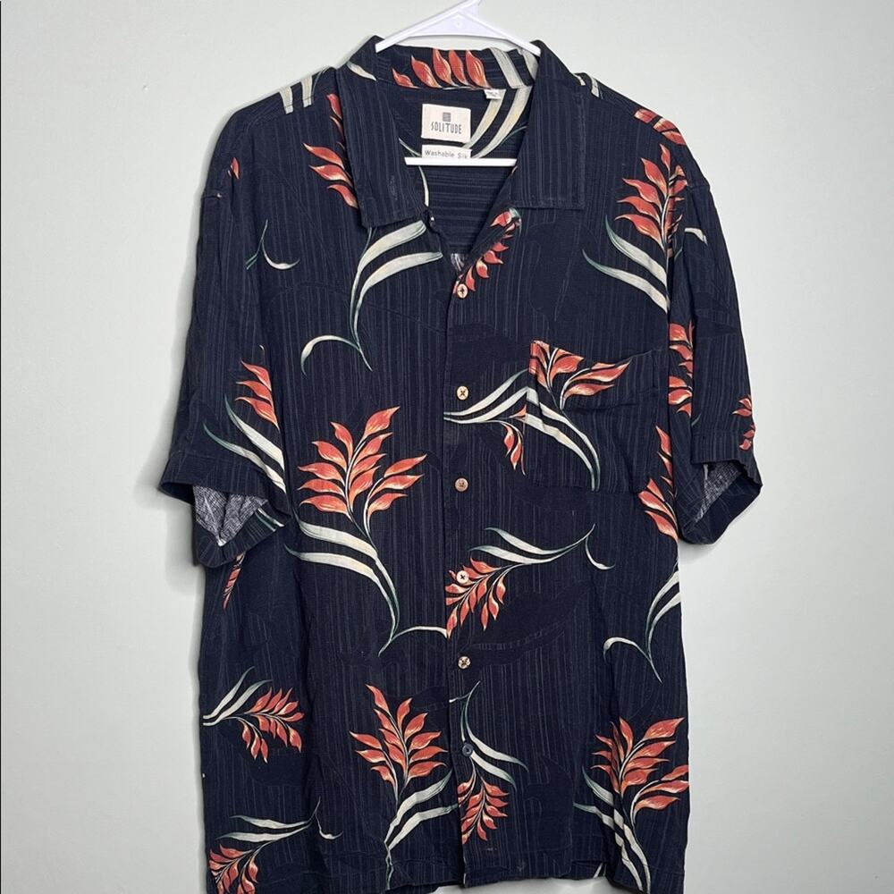 Solitude Washable Silk Floral Button up Shirt XL